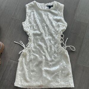 White Sequin Lace-Up Dress